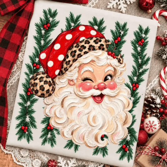RTS SANTA LEOPARD HAT CHRISTMAS DTF DIRECT TO FILM transfers ADULT 10.5X11.5 - Do it yourself Transfers