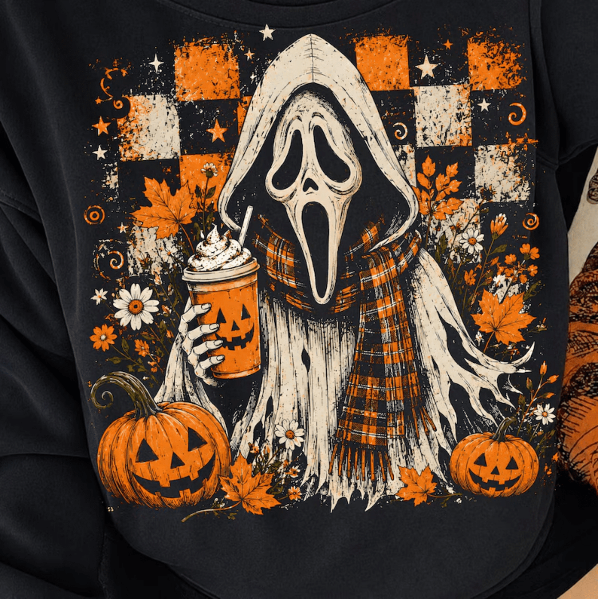 RTS SCREAM HALLOWEEN CHECKER ORANGE DTF DIRECT TO FILM transfers ADULT 10X11.5 - Do it yourself Transfers