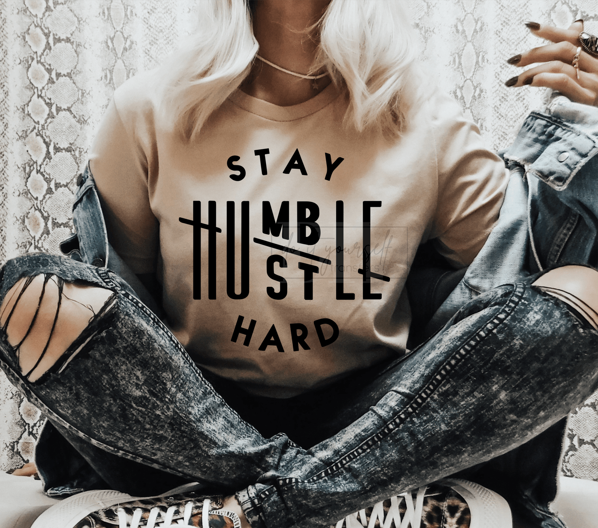 RTS Stay Humble Hustle Hard SINGLE BLACK COLOR Screen Print transfers size ADULT 11X12 - Do it yourself Transfers