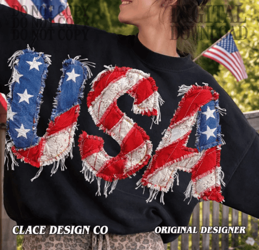 RTS USA RED WHITE BLUE FLAG YARN DTF DIRECT TO FILM transfers ADULT 10X11.5 - Do it yourself Transfers