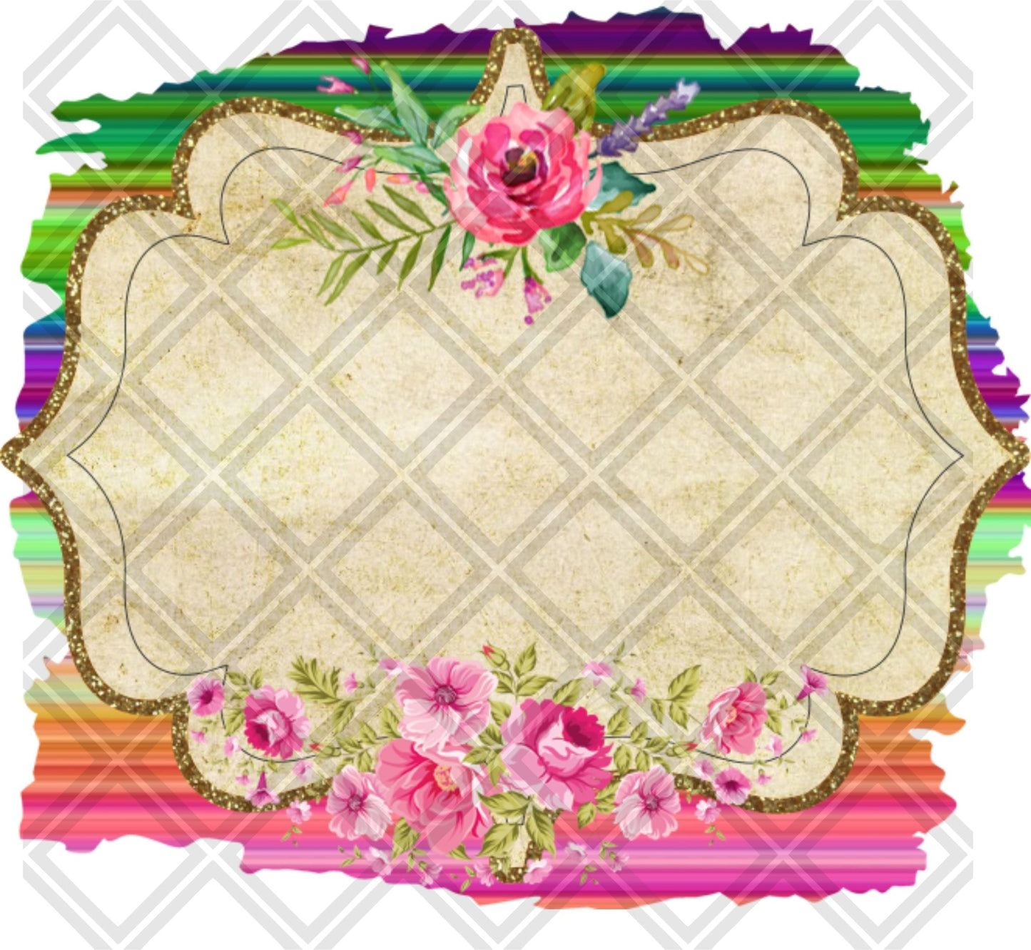 SERAPE FLOWERS BLANK FRAME 2 Digital Download Instand Download - Do it yourself Transfers