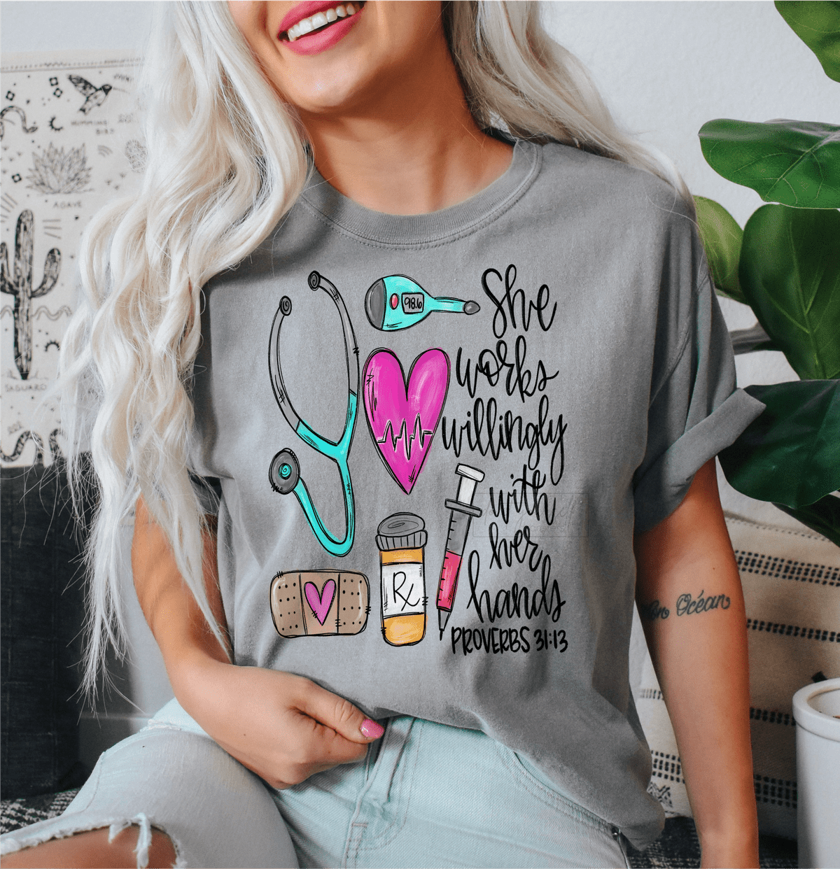 She works willingly with her hands proverbs 31:13 NURSE Doctor Healthcare size ADULT DTF TRANSFERPRINT TO ORDER - Do it yourself Transfers