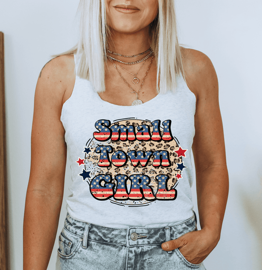 Small Town Girl Red White Blue Leopard circle size ADULT 11.5x9.8 DTF TRANSFERPRINT TO ORDER - Do it yourself Transfers