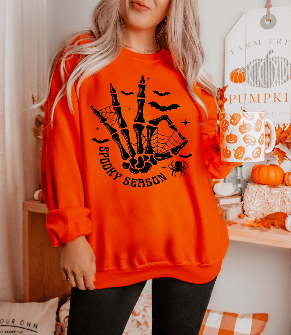 Spooky Season skull hands bat Halloween SINGLE COLOR BLACK size ADULT DTF TRANSFERPRINT TO ORDER - Do it yourself Transfers