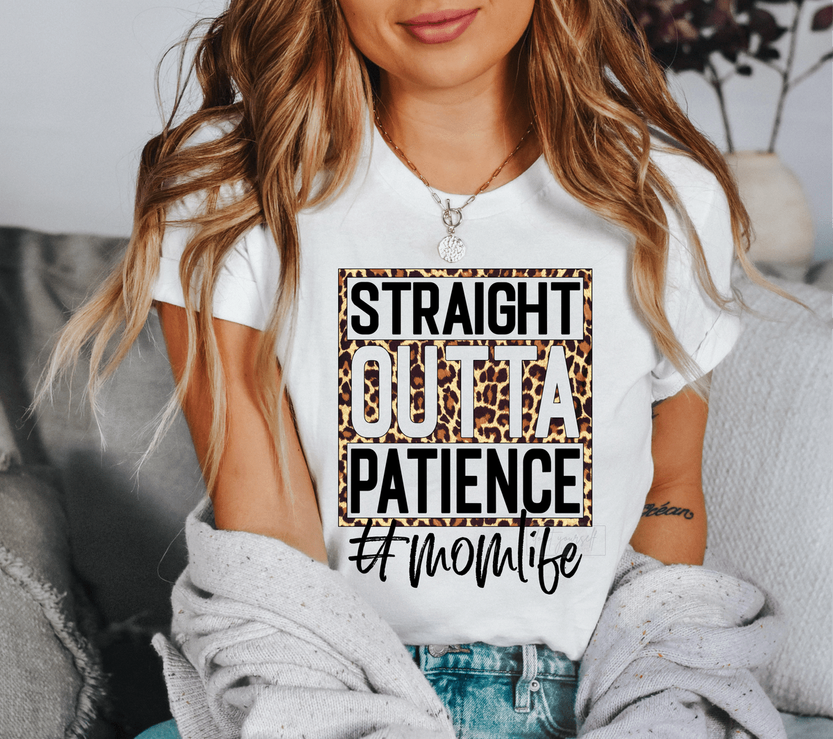 Straight outta patience #momlife leopard size ADULT 12x10 DTF TRANSFERPRINT TO ORDER - Do it yourself Transfers