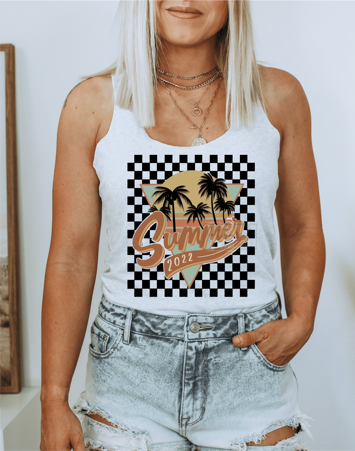 Summer 2022 Checkered Beach Lake River Palm trees Ocean size ADULT DTF TRANSFERPRINT TO ORDER - Do it yourself Transfers