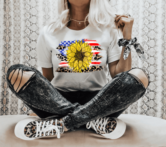 Sunflower American flag red white blue leopard ADULT DTF TRANSFERPRINT TO ORDER - Do it yourself Transfers