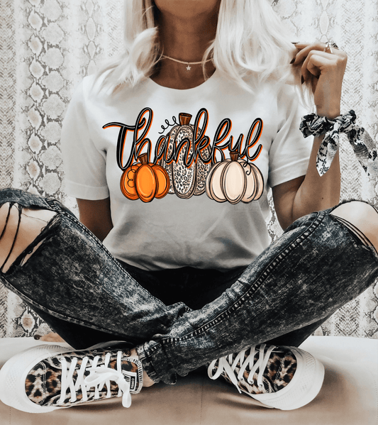 Thankful Pumpkins Orange Leopard Cream Fall Simply Meant to be Halloween October ADULT DTF TRANSFERPRINT TO ORDER - Do it yourself Transfers