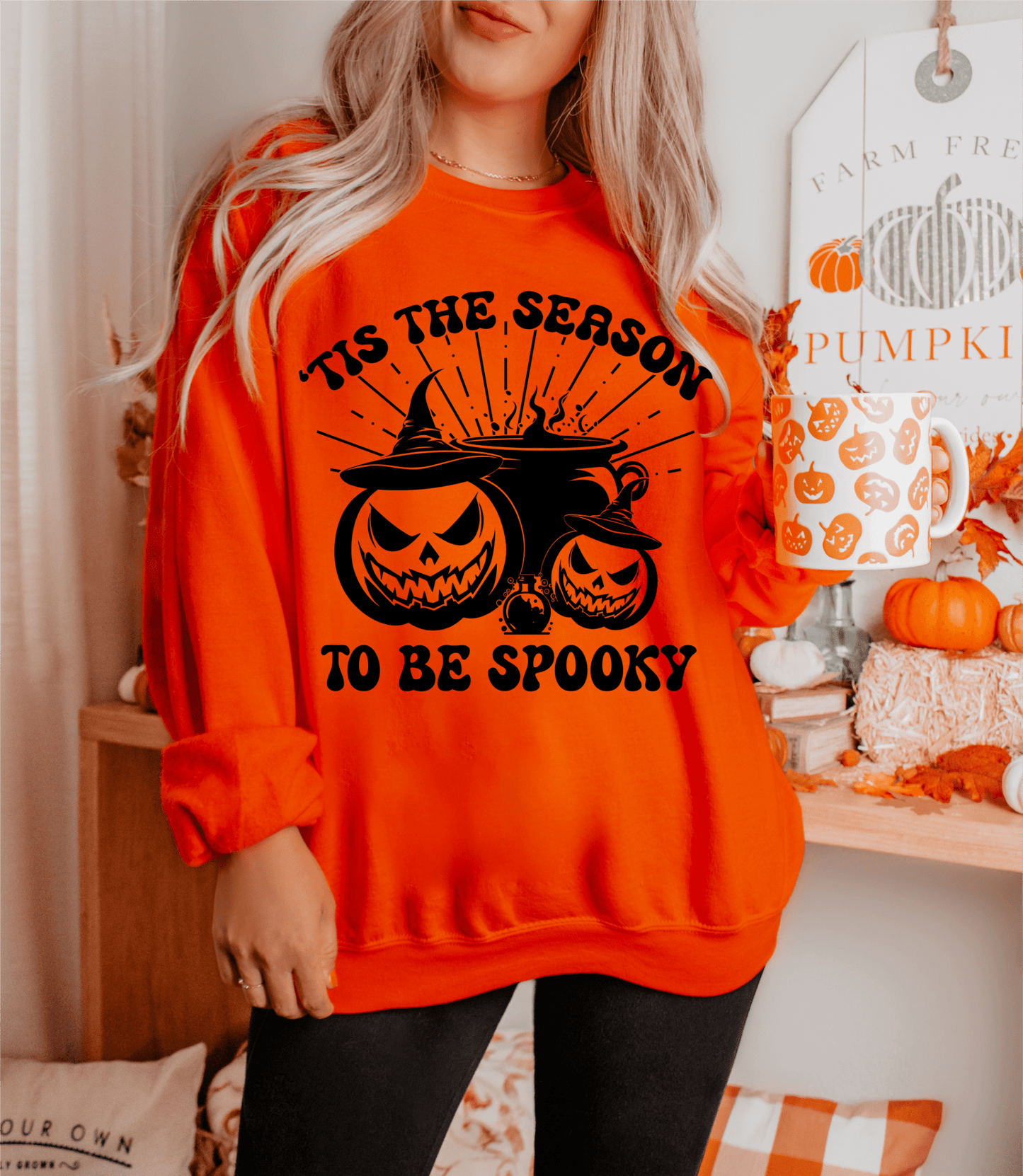 Tis the season to be spooky pumpkins SINGLE COLOR BLACK size ADULT DTF TRANSFERPRINT TO ORDER - Do it yourself Transfers