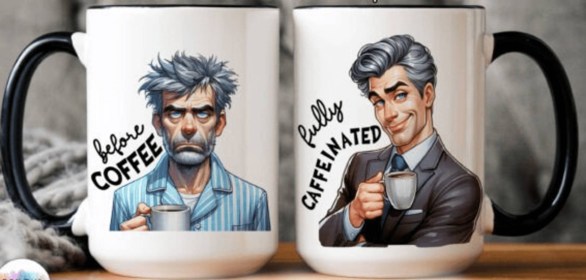 TRANSFER TUESDAY BEFORE COFFEE FULLY CAFFEINATED GREY HAIR MAN BUSINESS MAN SUIT UV DTF - Do it yourself Transfers