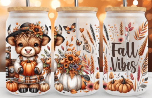 TRANSFER TUESDAY FALL VIBES COW PUMPKINS CUP WRAP UV DTF 16OZ - Do it yourself Transfers
