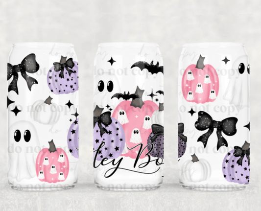 TRANSFER TUESDAY JULY 9TH HEY BOO PINK PURPLE PUMPKINS HALLOWEEN FALL UV DTF 16OZ CUP WRAP - Do it yourself Transfers