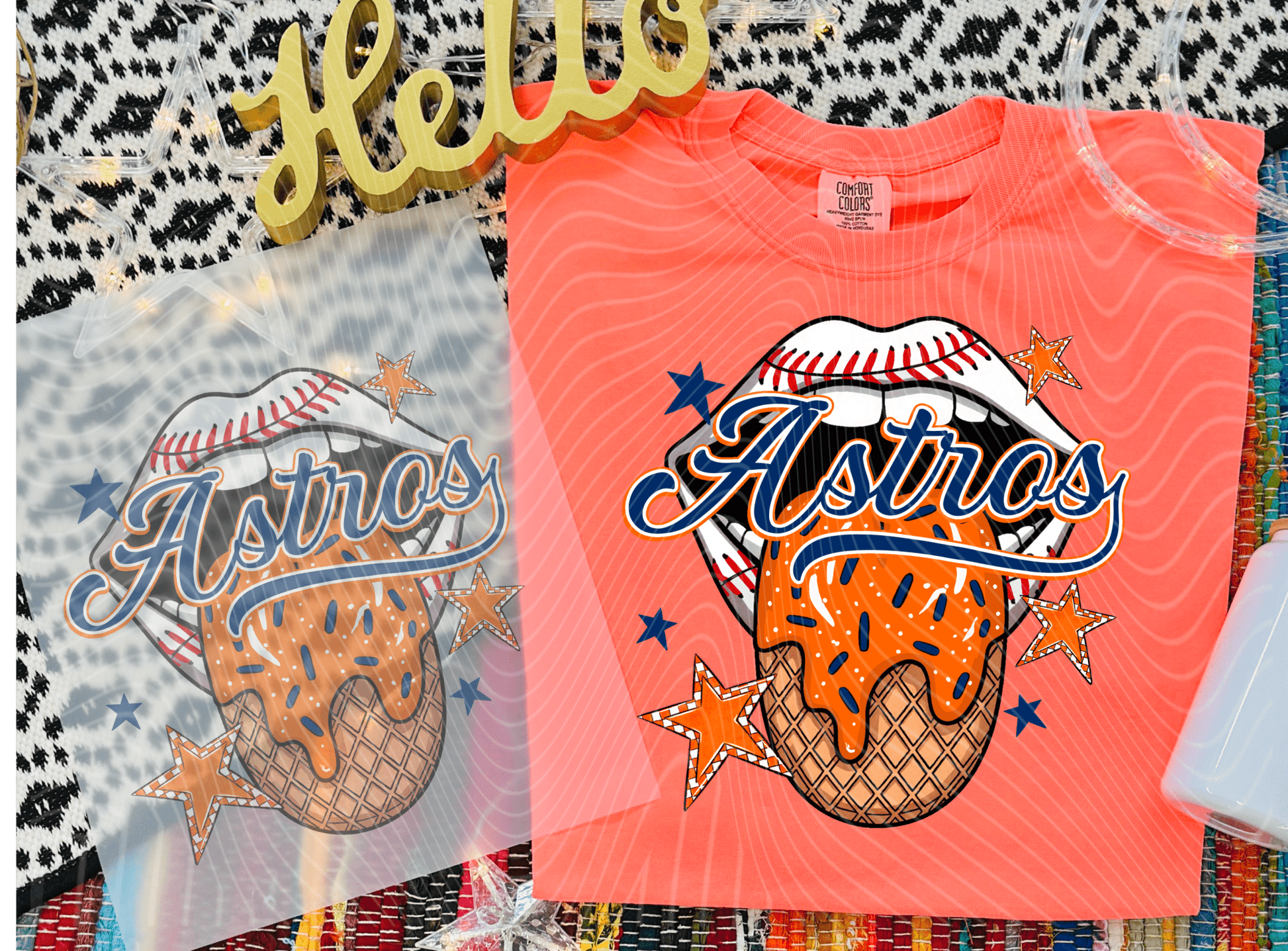 TRANSFER TUESDAY JUNE 17TH ASTROS TONGUE SPRINKLE DTF DIRECT TO FILM transfers ADULT 9X12 - Do it yourself Transfers
