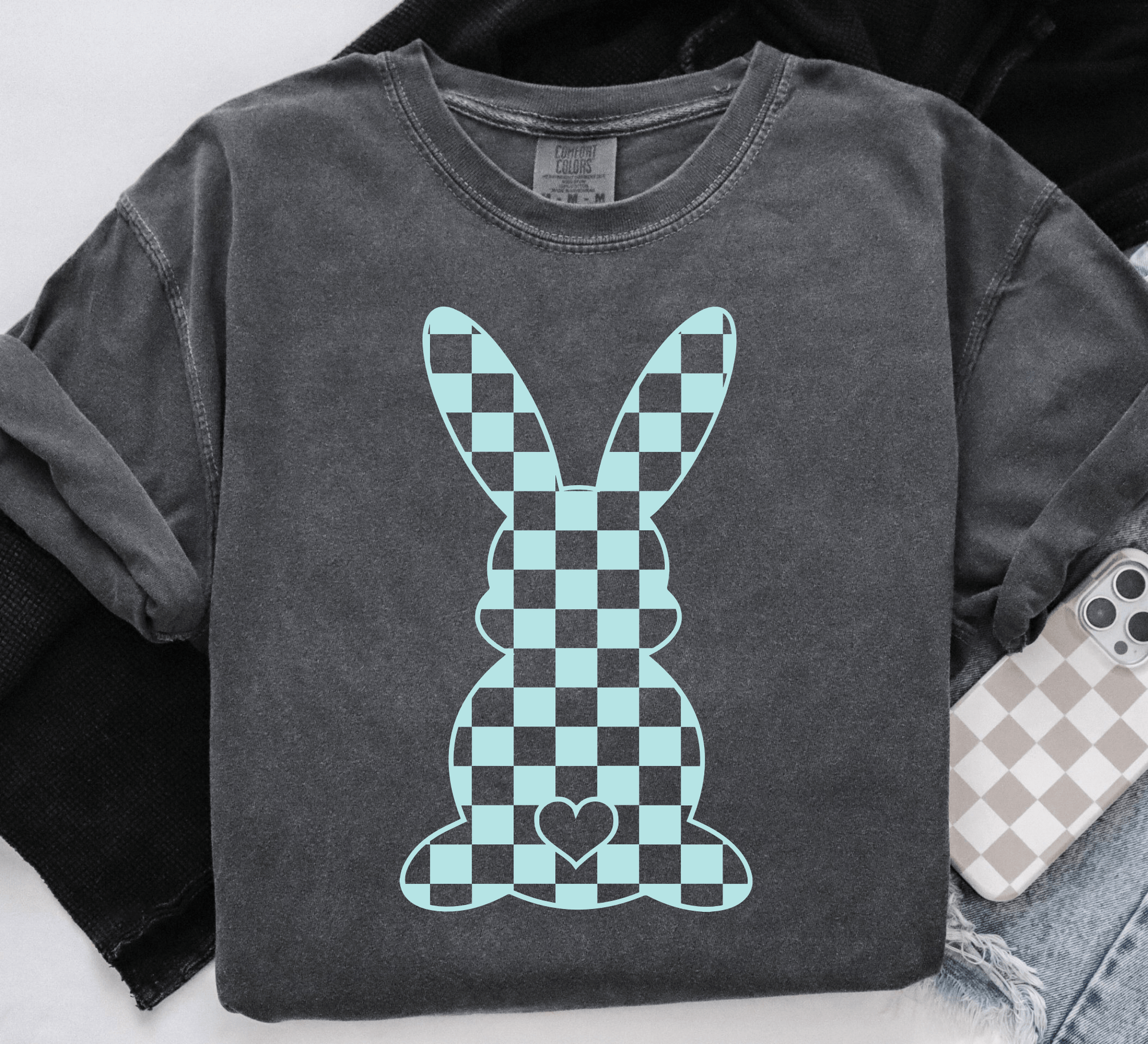 TRANSFER TUESDAY SHIPS FEB 11TH CHECKER BUNNY SINGLE COLOR MINT Screen Print transfers size ADULT 9X12 - Do it yourself Transfers