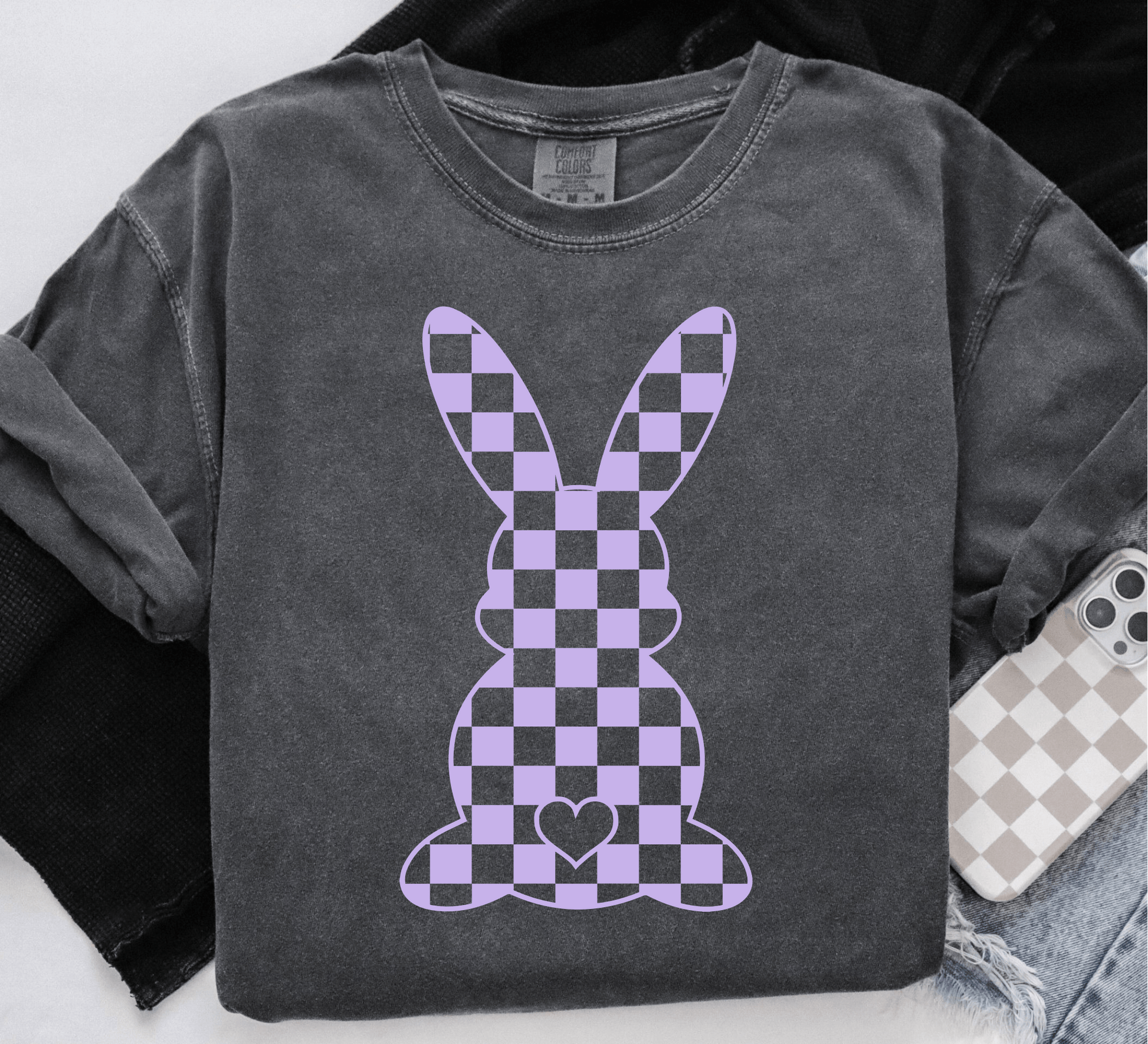 TRANSFER TUESDAY SHIPS FEB 11TH CHECKER BUNNY SINGLE COLOR PURPLE Screen Print transfers size ADULT 9X12 - Do it yourself Transfers