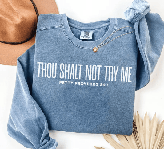 TRANSFER TUESDAY SHIPS FEB 25TH Thou shalt not try me SINGLE COLOR WHITE Screen Print transfers size ADULT 6X12.5 - Do it yourself Transfers