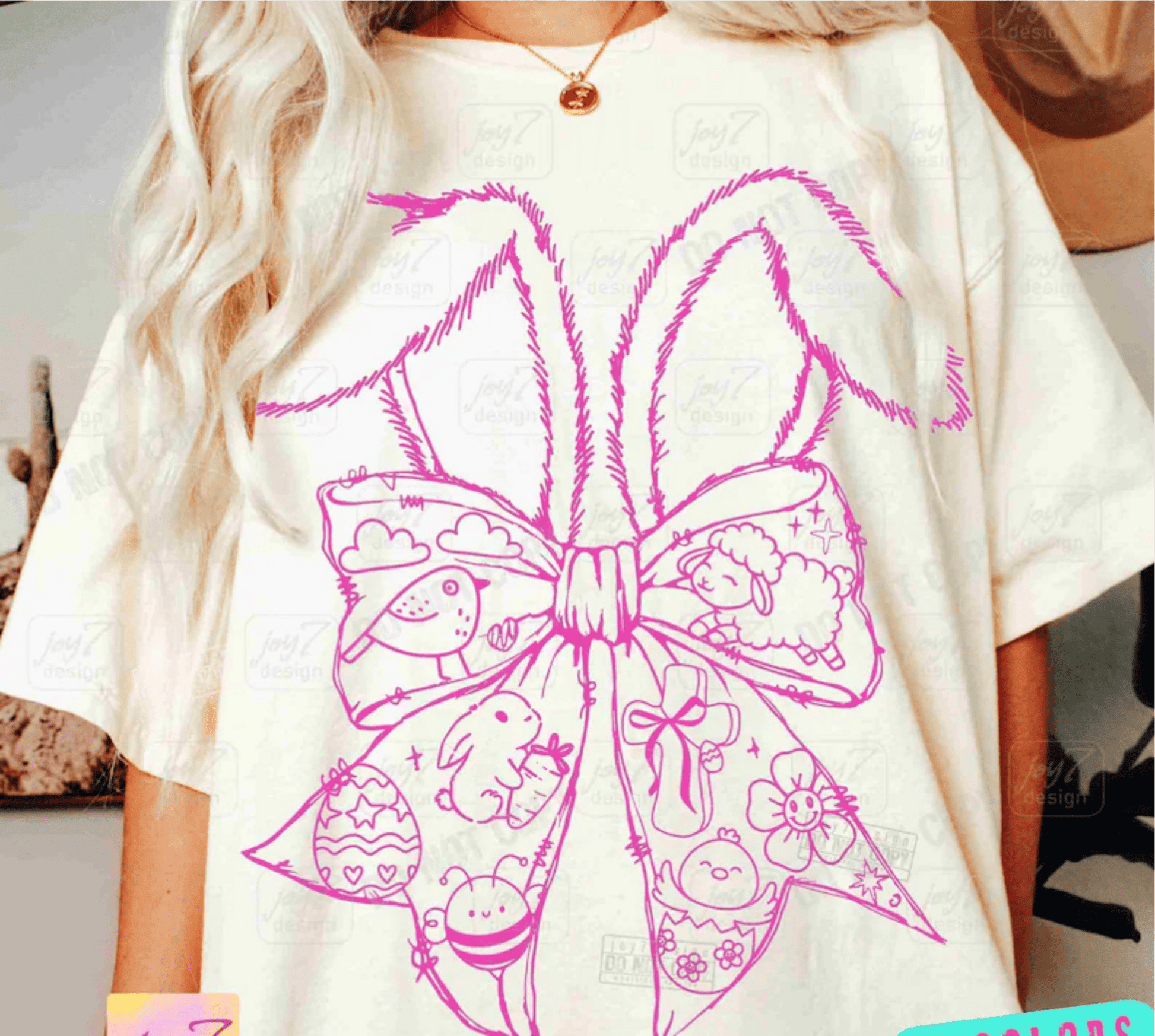 TRANSFER TUESDAY SHIPS JAN 21ST EASTER BUNNY ears Bow coquette SINGLE COLOR PINK Screen Print transfers size ADULT 10X12 - Do it yourself Transfers
