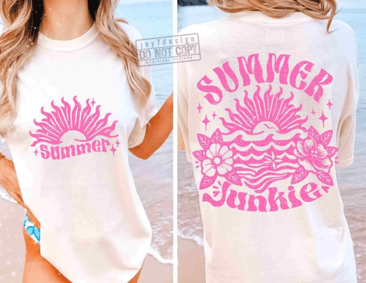TRANSFER TUESDAY SUMMER JUNKIE SINGLE COLOR PINK Screen Print transfers size ADULT FRONT 8X12 BACK 10X12 - Do it yourself Transfers