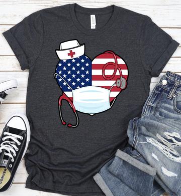 United States American flag heart nurse mask hat DTF TRANSFERSPRINT TO ORDER - Do it yourself Transfers