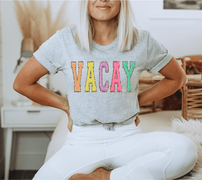 Vacay Faux letter Varsity letters Vacation mode size ADULT 5x12 DTF TRANSFERPRINT TO ORDER - Do it yourself Transfers