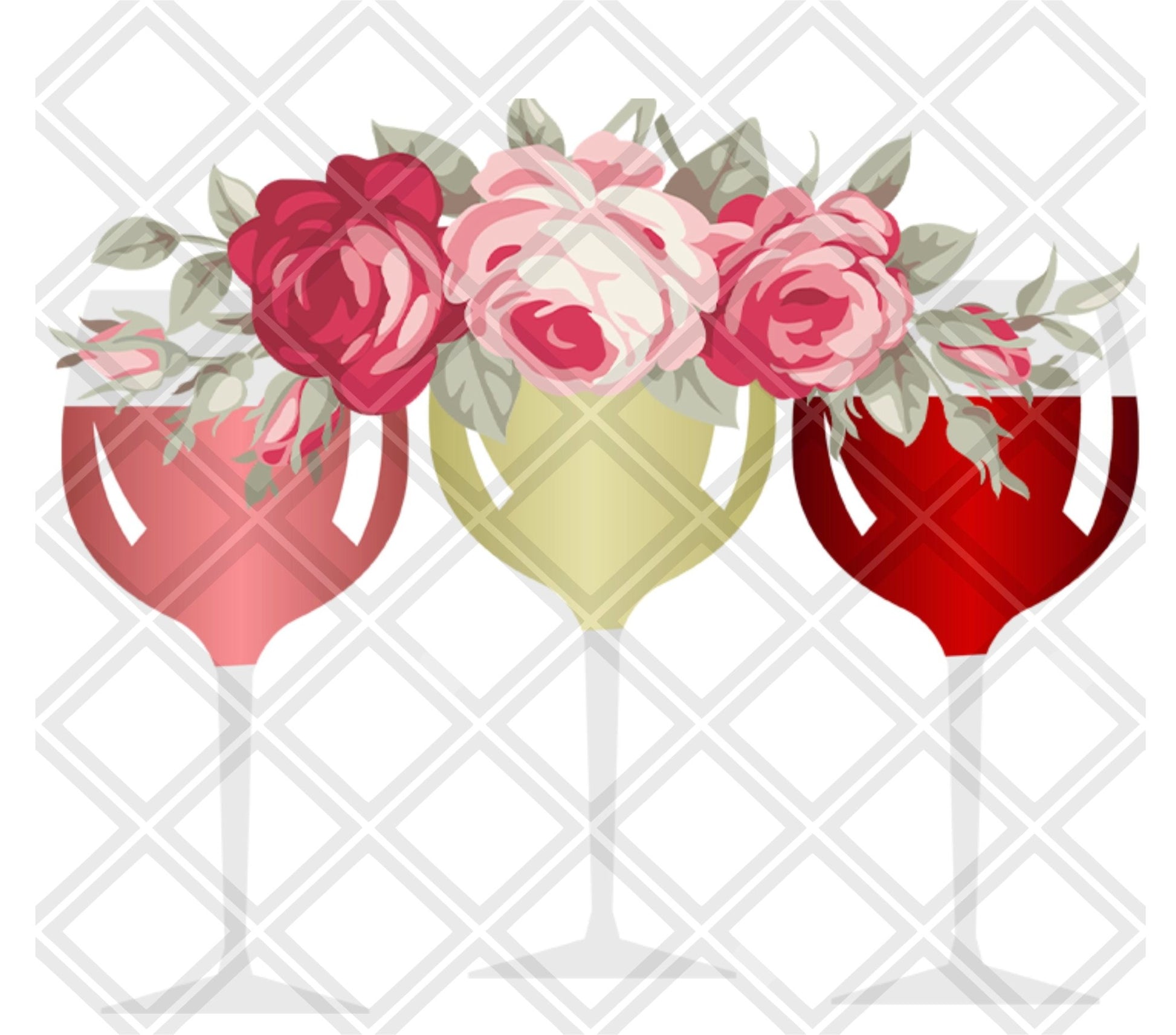 WINE GLASSES FLOWERS NO FRAME png Digital Download Instand Download - Do it yourself Transfers