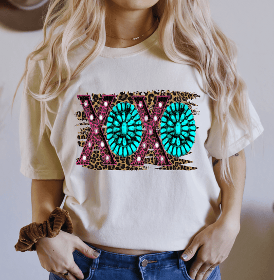 XOXO Leopard Jewel turquoise pink Valentine's Day size ADULT 12.6x8 DTF TRANSFERPRINT TO ORDER - Do it yourself Transfers