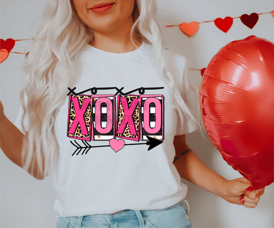 XOXO XOXO Pink black white stripe arrow leopard Valentine's size ADULT .5 DTF TRANSFERPRINT TO ORDER - Do it yourself Transfers