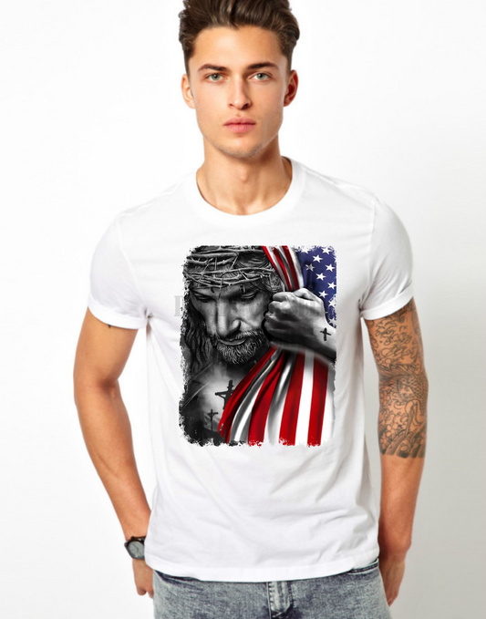 American flag cross Jesus stars stripe  ADULT size 10x13 DTF TRANSFER PRINT TO ORDER 100