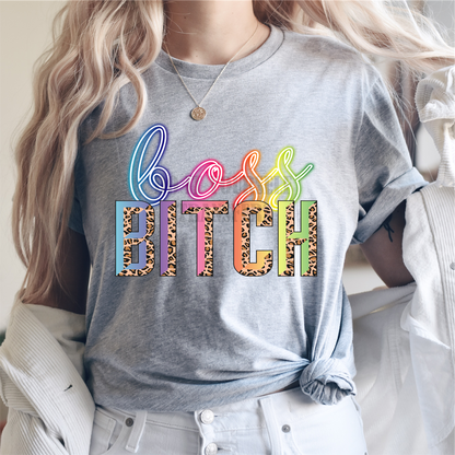 Boss Bitch Neon colors leopard  size ADULT  DTF TRANSFERPRINT TO ORDER