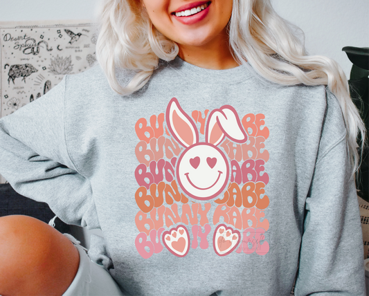Bunny Babe Easter hearts smiley face  size ADULT  DTF TRANSFERPRINT TO ORDER