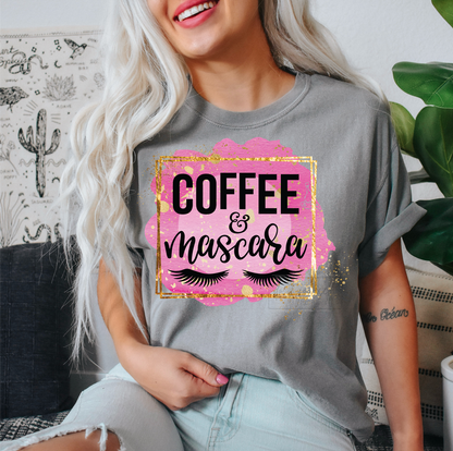 Coffee and Mascara pink gold eyelashes  size  DTF TRANSFERPRINT TO ORDER