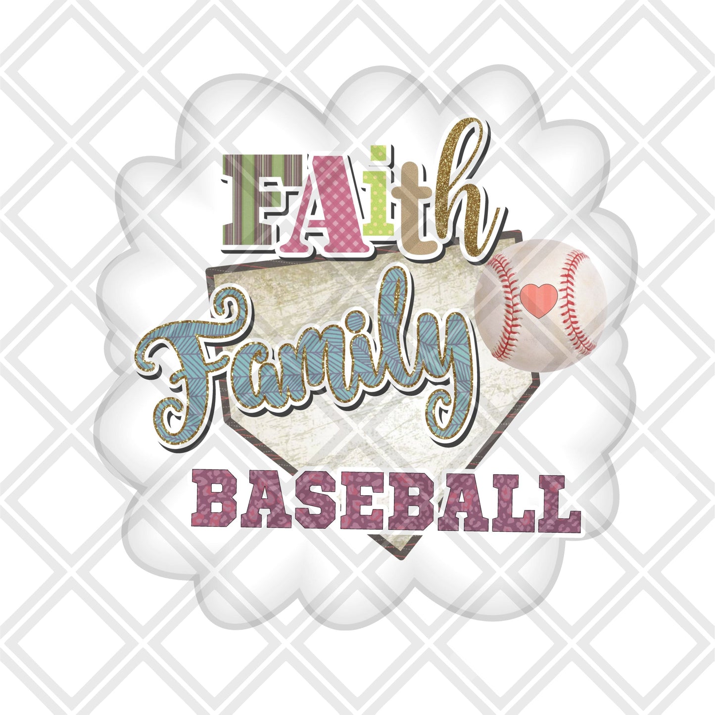 Faith Family Baseball Frame DTF TRANSFERPRINT TO ORDER