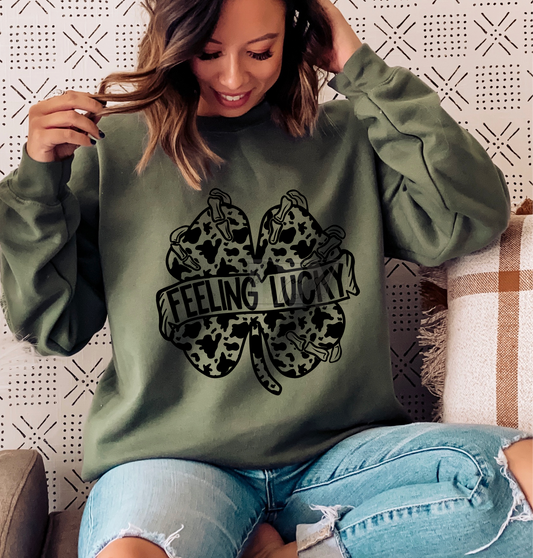 Feeling Lucky St. Patrick's day clover SINGLE COLOR BLACK  size ADULT  DTF TRANSFERPRINT TO ORDER
