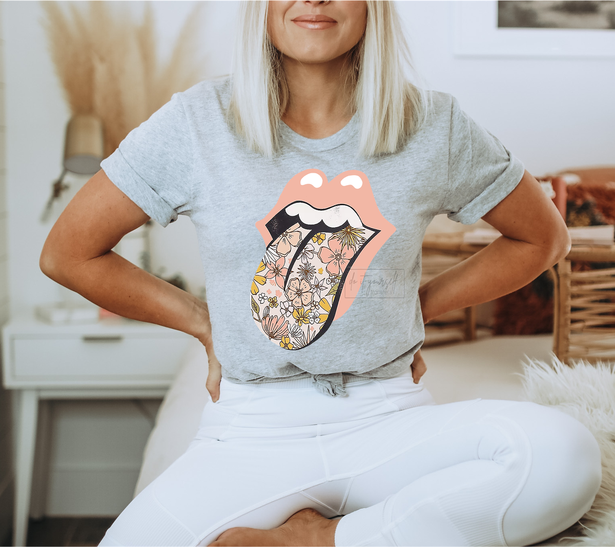 Floral Tongue Lips  size ADULT 9.5x11.6 DTF TRANSFERPRINT TO ORDER