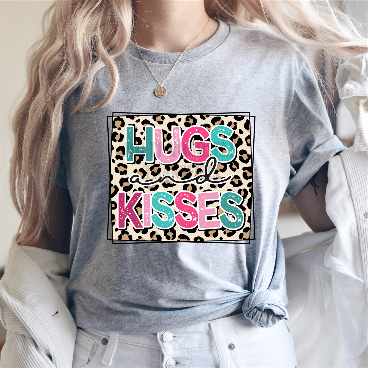 Hugs and Kisses leopard frame Valentine's day  size ADULT 11.7x10.5 DTF TRANSFERPRINT TO ORDER