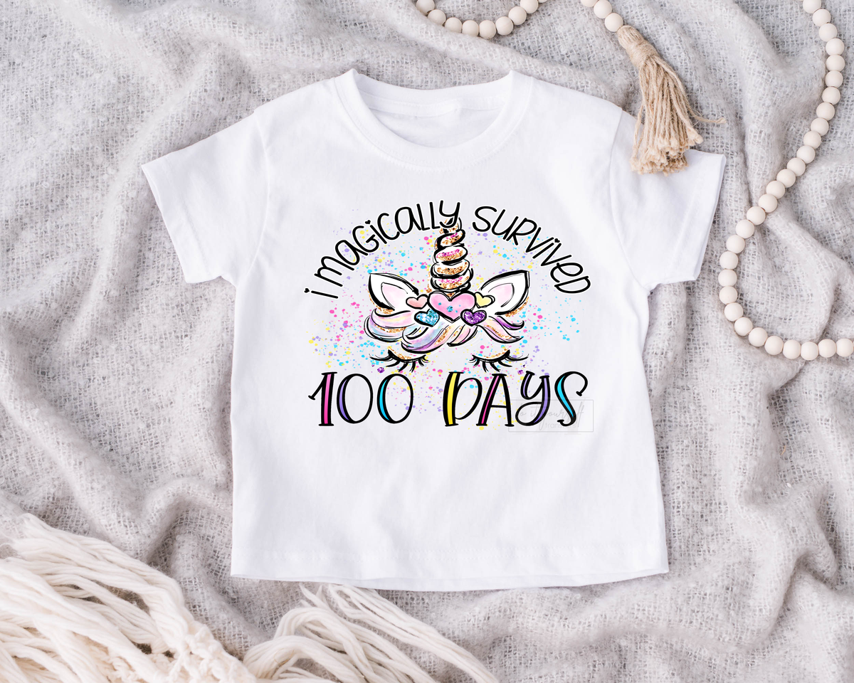 I magically survived 100 days unicorn school  size KIDS  DTF TRANSFERPRINT TO ORDER