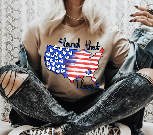 Land that I love United States America RED WHITE BLUE FLAG  size ADULT  DTF TRANSFERPRINT TO ORDER