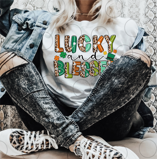 Lucky and Blessed leopard Clover St. Patrick's day   size ADULT  DTF TRANSFERPRINT TO ORDER