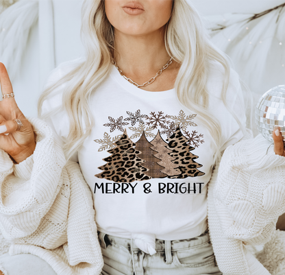 Merry and Bright leopard trees snowflakes  size ADULT 8.4x11 DTF TRANSFERPRINT TO ORDER