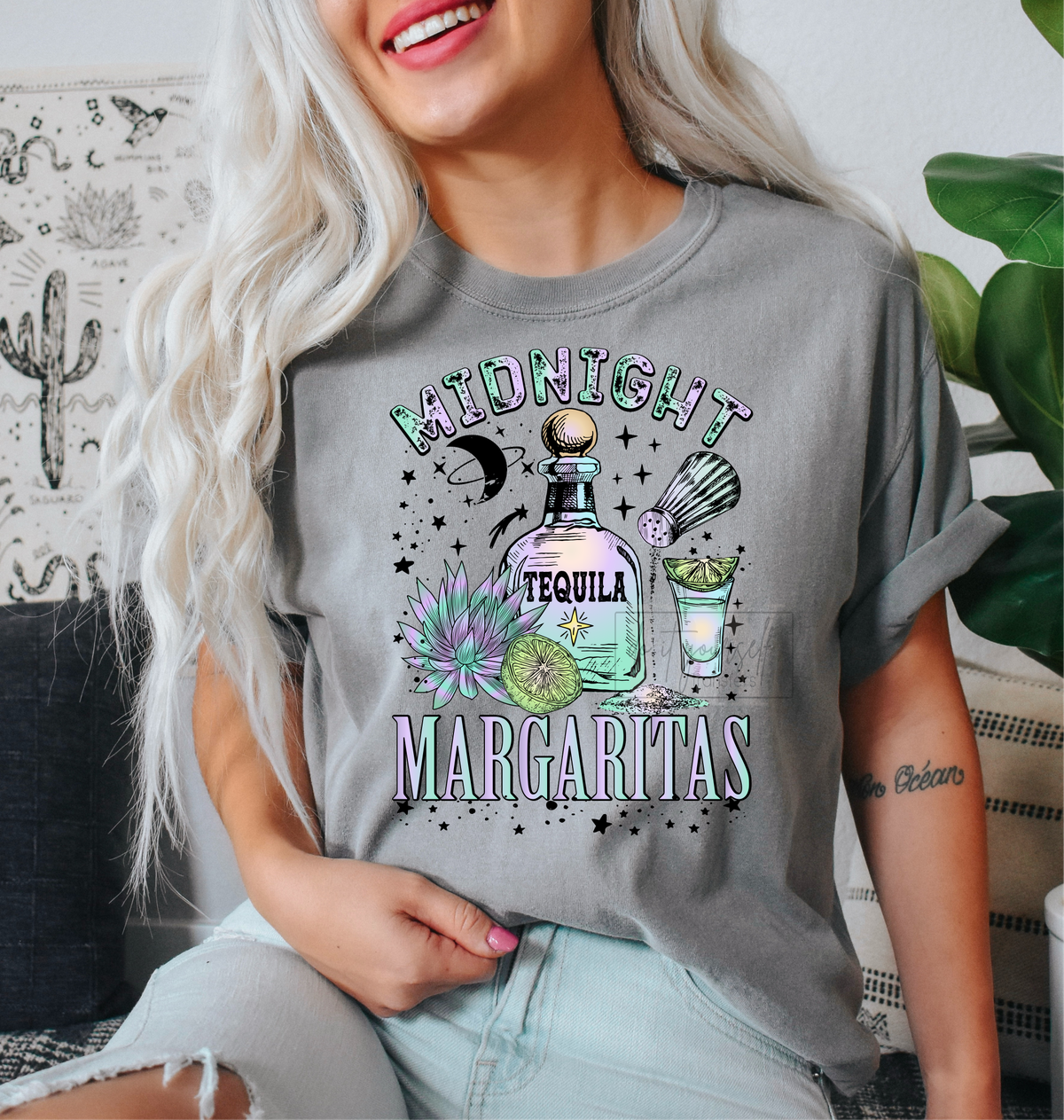 Midnight tequila margaritas salt lime  size ADULT  DTF TRANSFERPRINT TO ORDER