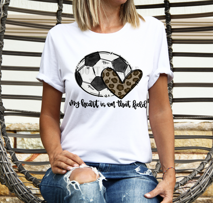 My Heart is on thats court Soccer Leopard heart  size ADULT 9.1x12.4 DTF TRANSFERPRINT TO ORDER