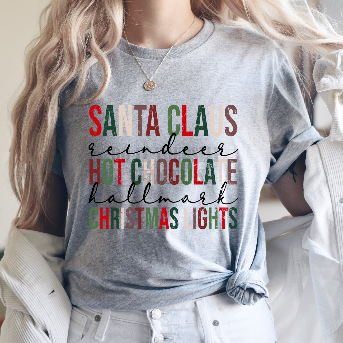 Santa Claus reindeer Hot Chocolate hallmark Christmas lights  size ADULT 12x12 DTF TRANSFERPRINT TO ORDER