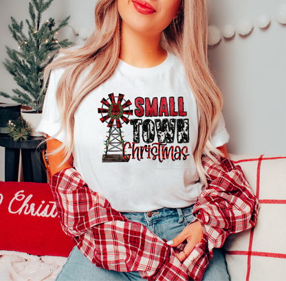 Small Town Christmas red plaid  size ADULT 8x10.8 DTF TRANSFERPRINT TO ORDER