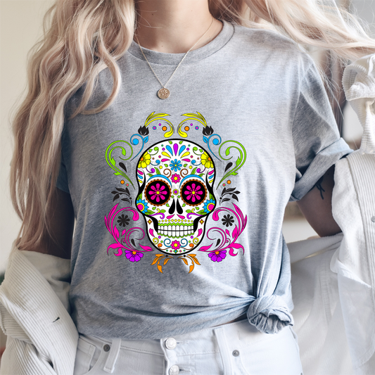 Sugar Skull bright  Adult size  DTF TRANSFERPRINT TO ORDER