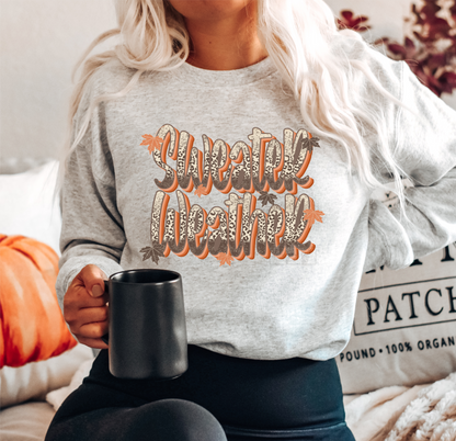 Sweater Weather Leopard orange Autumn leaves Fall  size ADULT 9.3x12 DTF TRANSFERPRINT TO ORDER