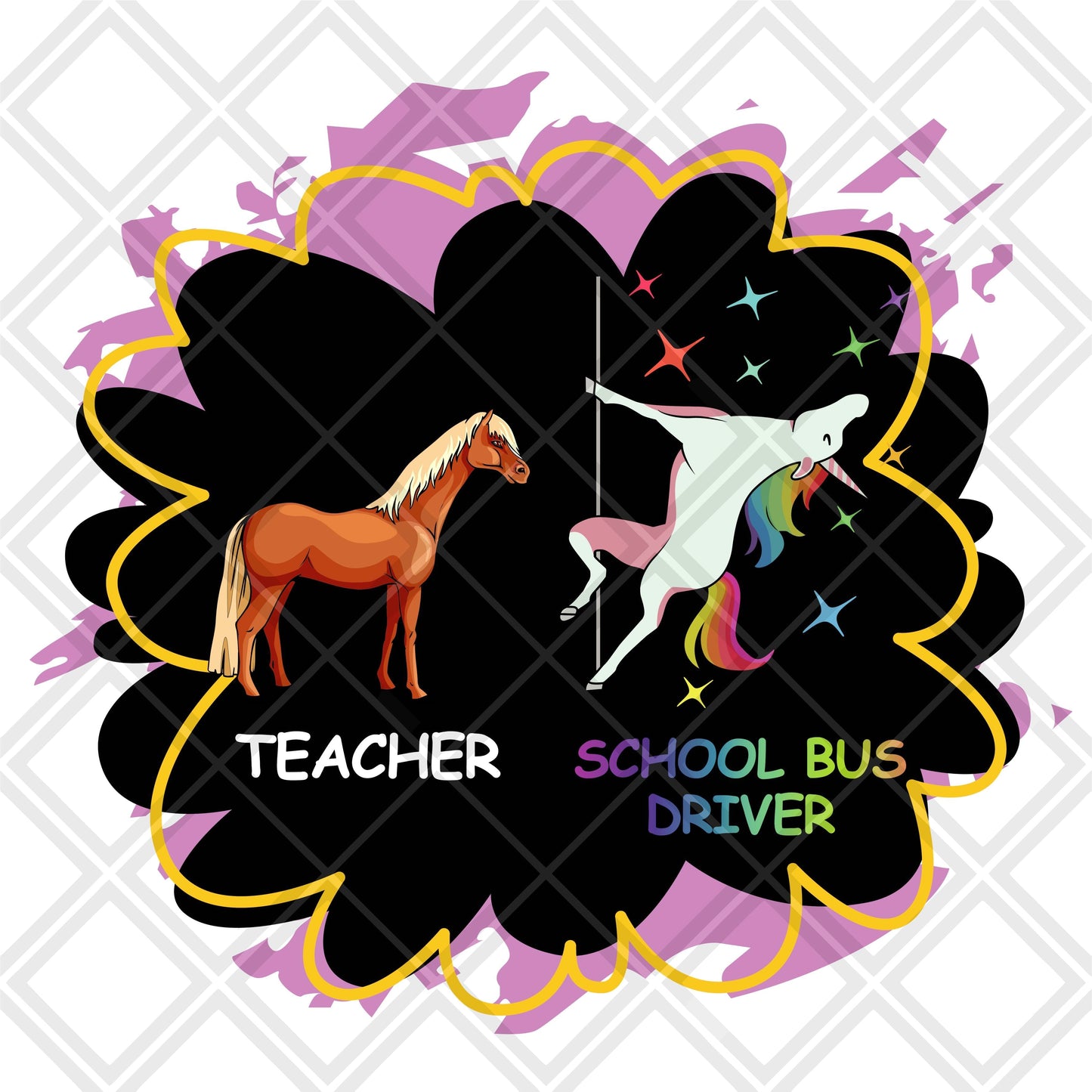 Teacher school bus driver unicorn frame DTF TRANSFERPRINT TO ORDER