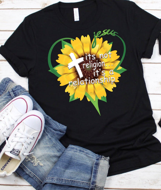 Jesus its a religion not a relationship sunflower heart DTF TRANSFERPRINT TO ORDER