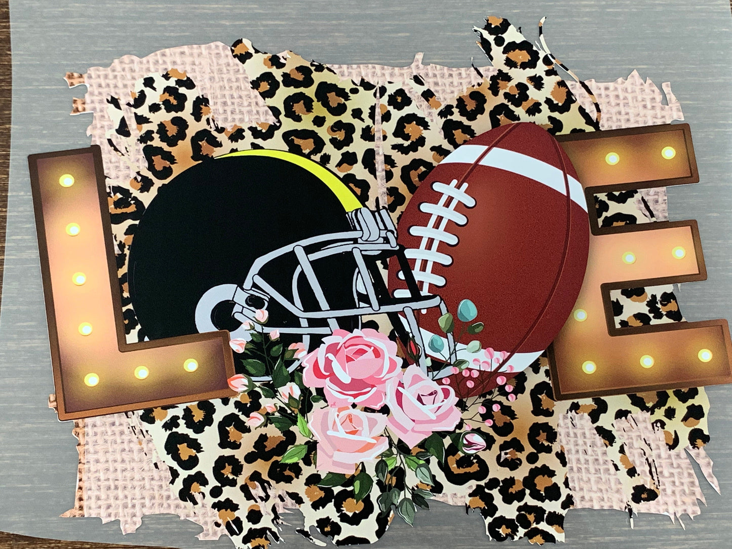 Love Frame leopard flowers helmet gold football DTF TRANSFERPRINT TO ORDER