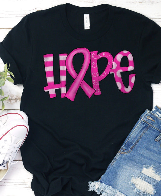 Hope 2 pink ribbon cancer stripes October DTF TRANSFERPRINT TO ORDER
